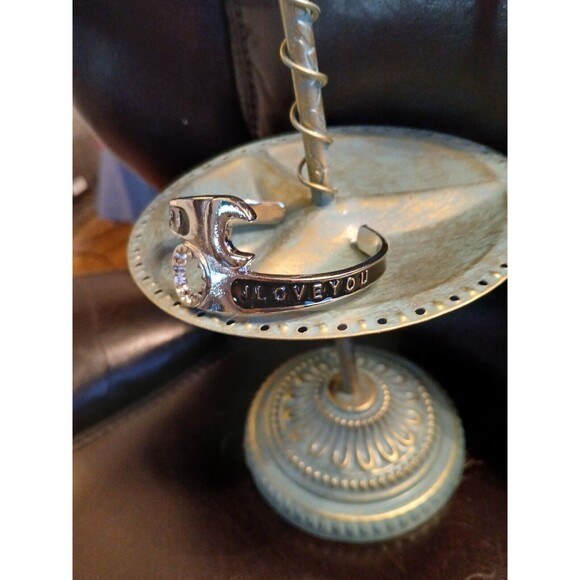 18k White Gold Plated Wrench Bracelet Construction Gift Enamel Engraved - Picture 4 of 7